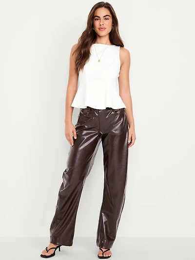 High-Waisted Faux-Leather Ankle Barrel Pants