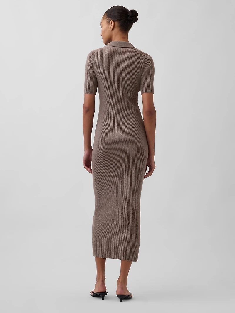 CashSoft Rib Collared Midi Cardigan Dress