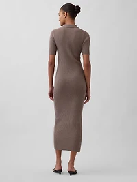 CashSoft Rib Collared Midi Cardigan Dress