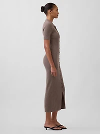 CashSoft Rib Collared Midi Cardigan Dress