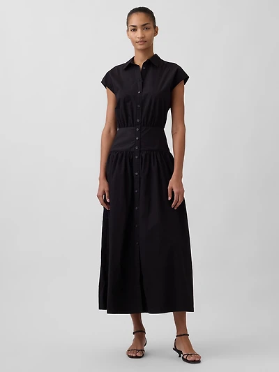 Poplin Drop-Waist Maxi Shirtdress