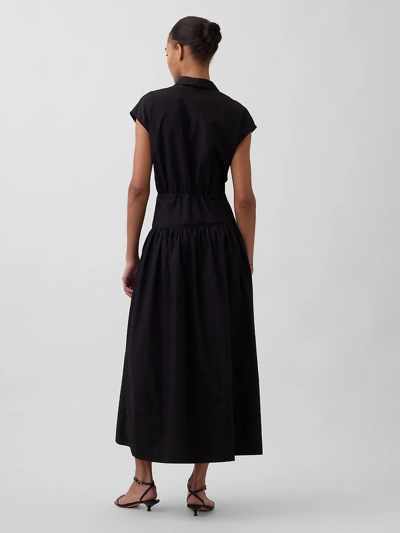 Poplin Drop-Waist Maxi Shirtdress
