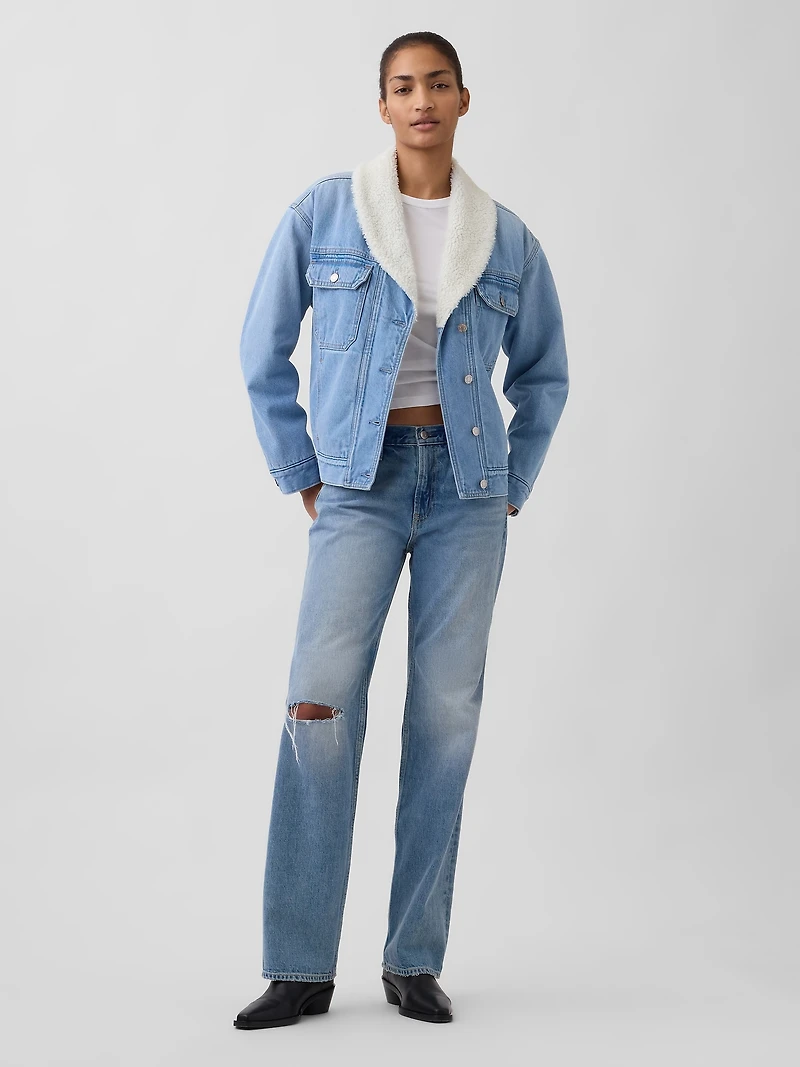 Sherpa-Lined Shawl Denim Jacket