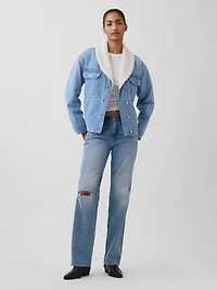 Sherpa-Lined Shawl Denim Jacket