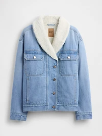 Sherpa-Lined Shawl Denim Jacket