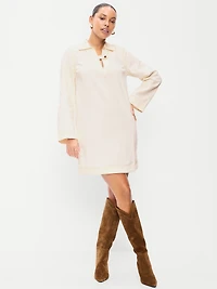 Long-Sleeve Popover Jean Mini Dress