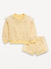 Printed Long-Sleeve Sweatshirt and Shorts Set for Toddler Girls