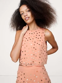 Embellished Chiffon Open-Back Tank