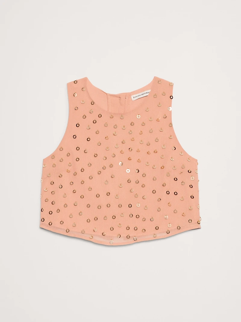 Embellished Chiffon Open-Back Tank