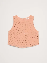 Embellished Chiffon Open-Back Tank