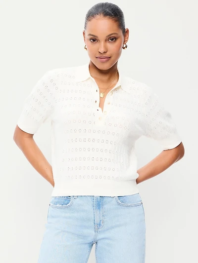 SoSoft Lite Short-Sleeve Pointelle Cropped Polo