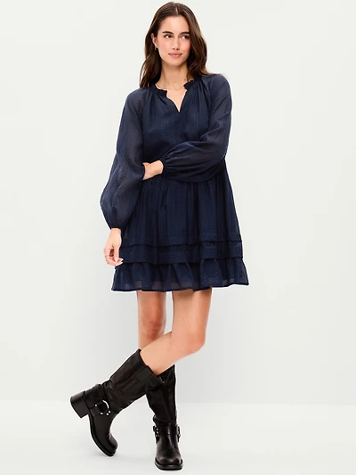Long-Sleeve Swing Mini Dress