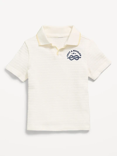 Textured-Knit Graphic Polo Shirt for Toddler Boys