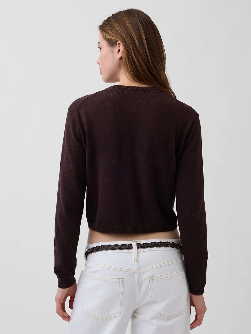 100% Cotton Relaxed Crop Cardigan Sweater