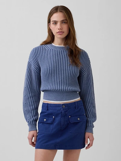 100% Cotton Barrel-Sleeve Crop Sweater