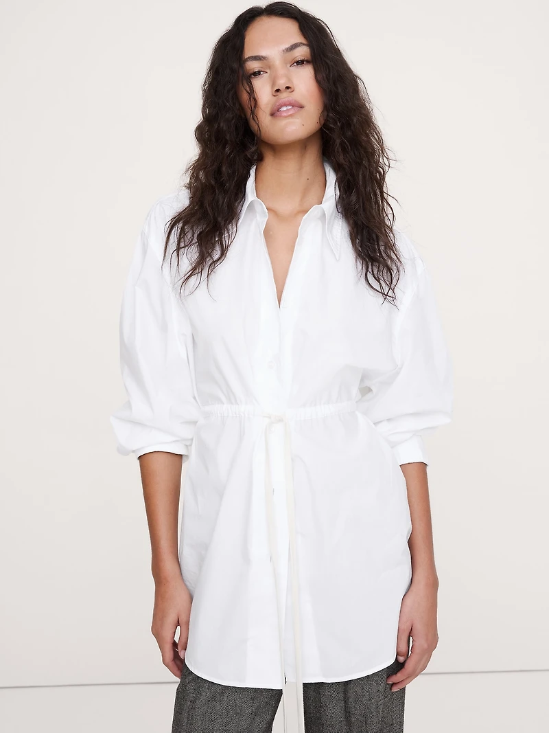 Cotton Poplin Drawstring-Waist Tunic