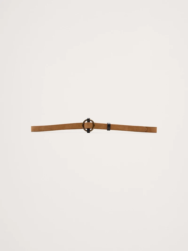 Leather Circle-Buckle Skinny Belt