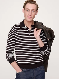 Merino Stripe Long-Sleeve Sweater Polo