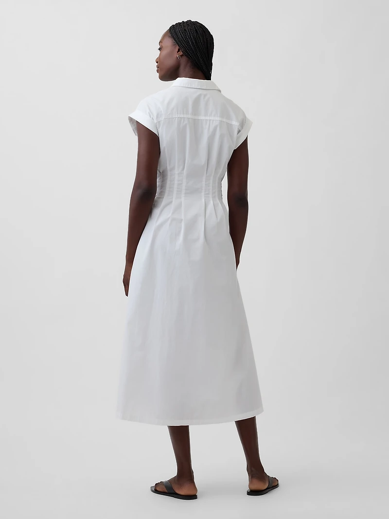 Poplin Cinched Midi Shirtdress