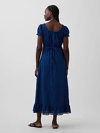 Embroidered Puff-Sleeve Maxi Dress