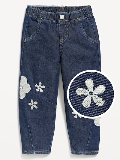 Pull-On Baggy Barrel-Leg Jeans for Toddler Girls