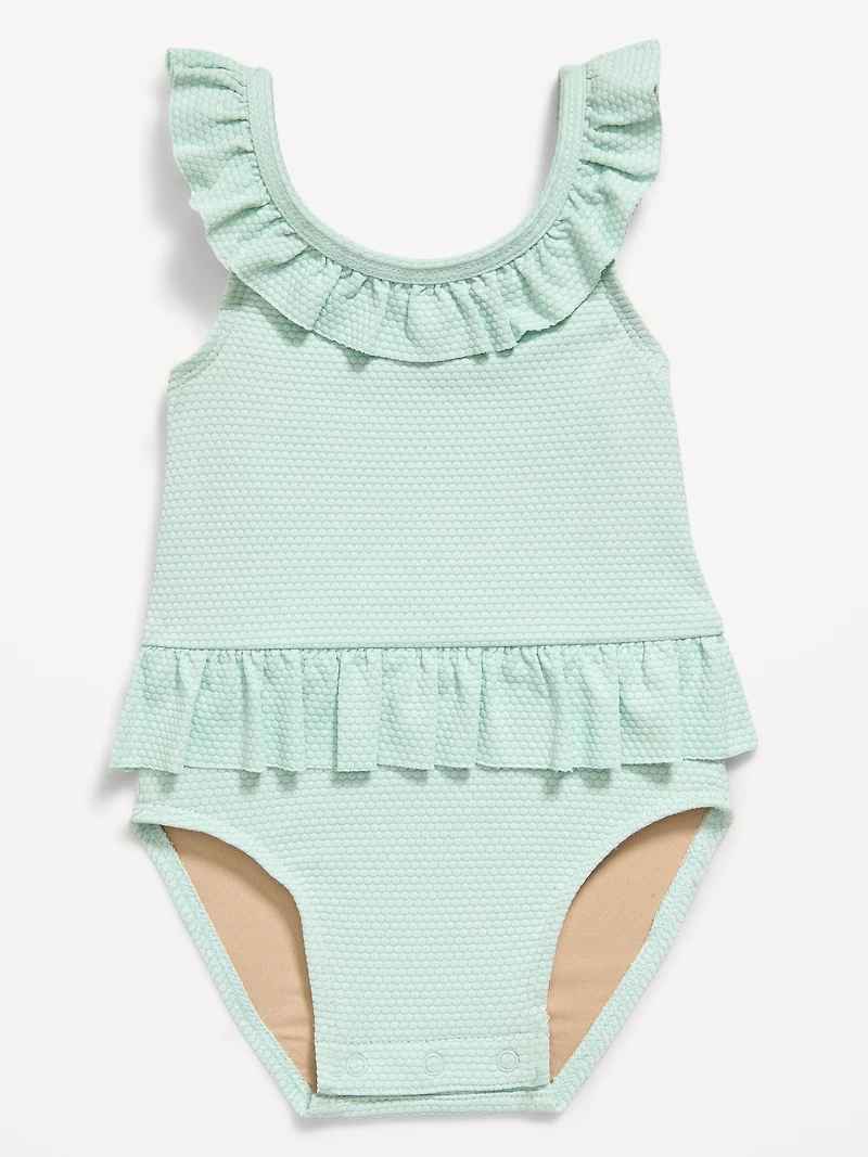 Textured Ruffle-Trim One-Piece Swimsuit for Baby