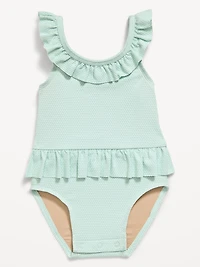 Textured Ruffle-Trim One-Piece Swimsuit for Baby
