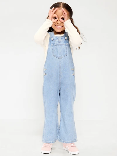 Ruffle-Trim Flared Jean Overalls for Toddler Girls