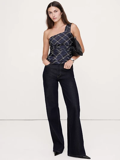 Stretch-Satin Ruched One-Shoulder Top