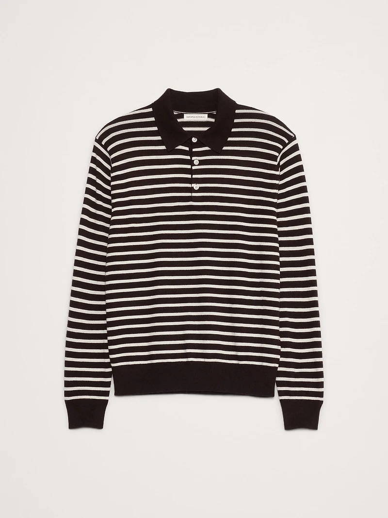 Merino Stripe Long-Sleeve Sweater Polo