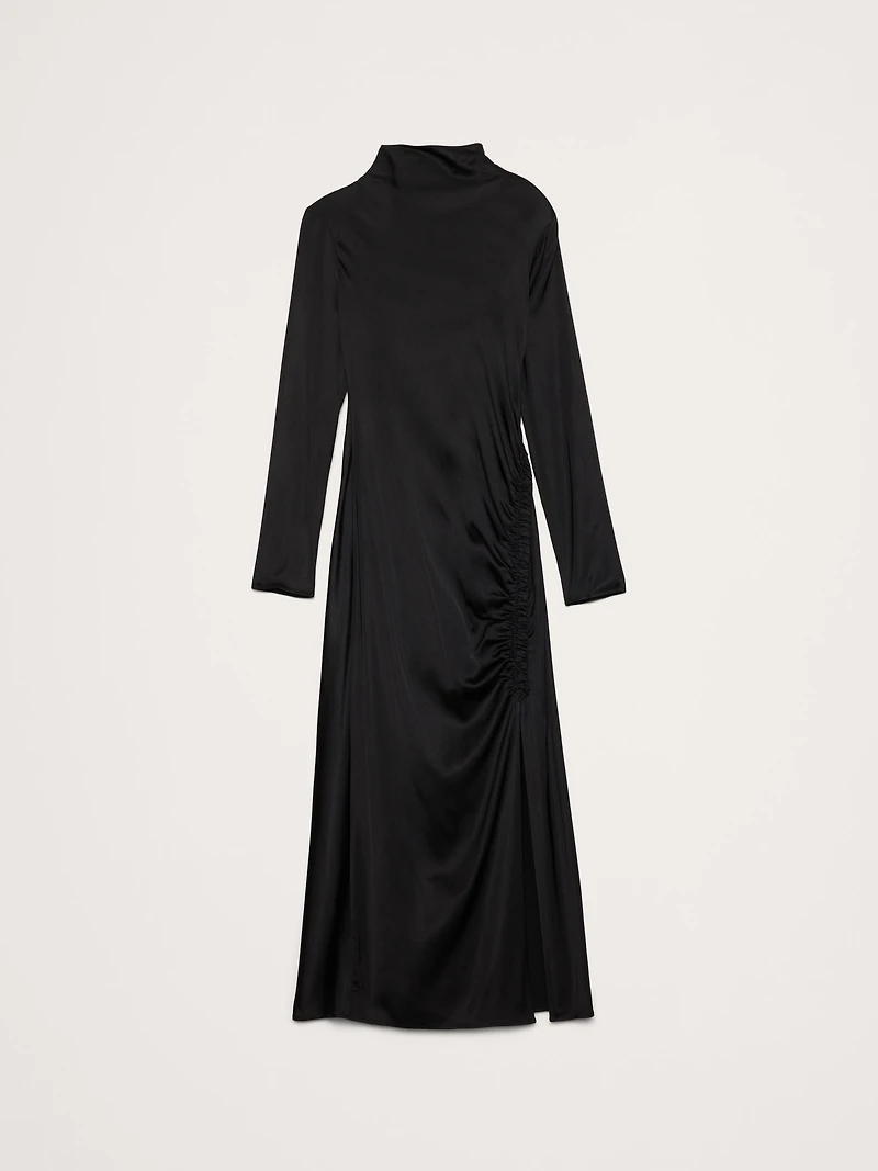 Stretch-Satin Ruched Maxi Dress