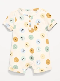 Printed Ribbed Henley Pocket One-Piece Romper for Baby