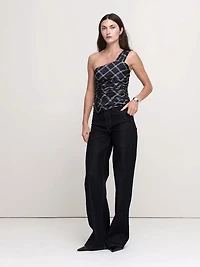 Stretch-Satin Ruched One-Shoulder Top