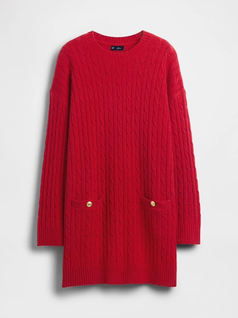 CashSoft Cable-Knit Mini Sweater Dress