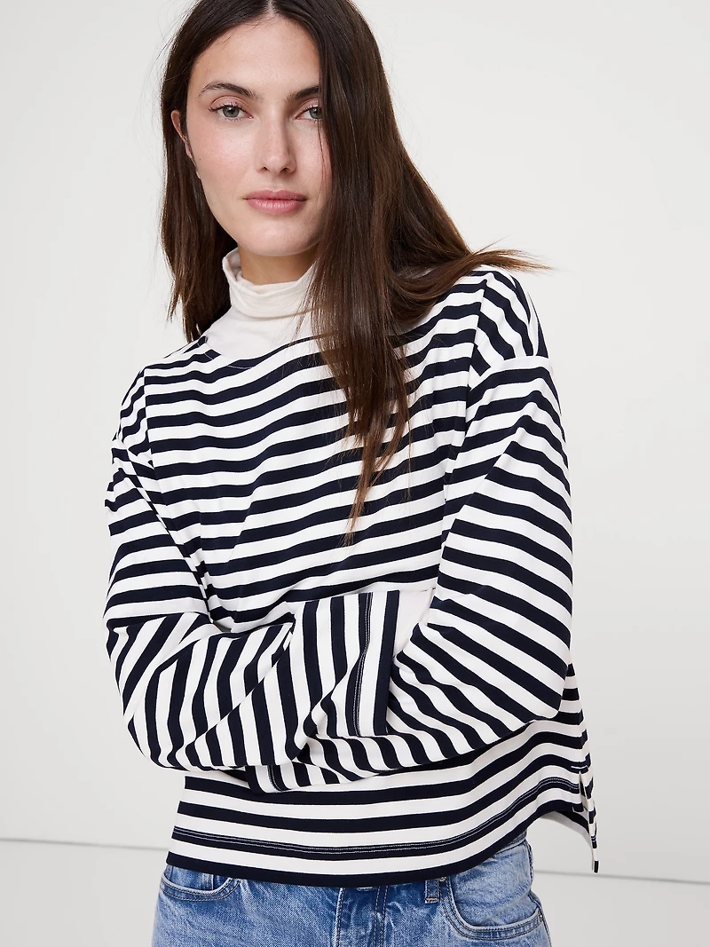 Relaxed Cotton Boat-Neck Top