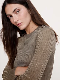Metallic Shoulder-Epaulet Sweater
