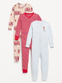 Unisex Snug-Fit 2-Way-Zip Pajama One-Piece 3-Pack for Toddler & Baby