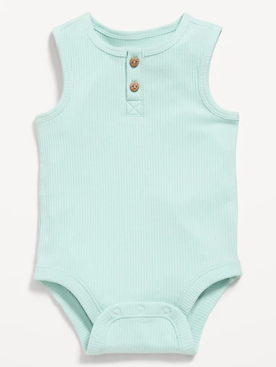 Sleeveless Ribbed Henley Bodysuit for Baby