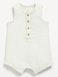 Sleeveless Double-Weave Henley One-Piece Romper for Baby
