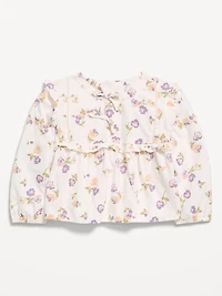 Long-Sleeve Crinkle Lace-Trim Top for Toddler Girls