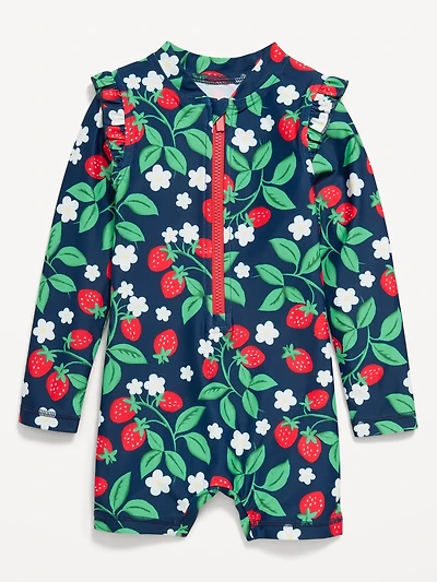 Printed Zip-Front Rashguard Romper Swimsuit for Toddler & Baby