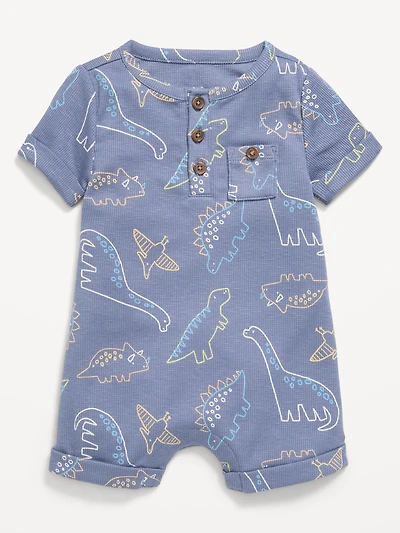 Printed Ribbed Henley Pocket One-Piece Romper for Baby