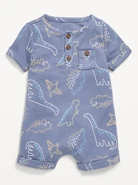Printed Ribbed Henley Pocket One-Piece Romper for Baby