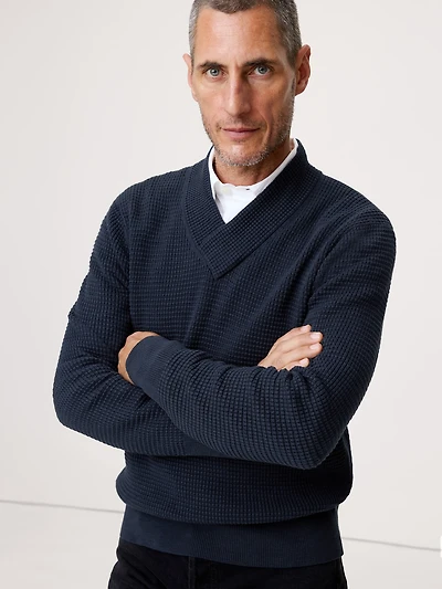 Cotton Thermal-Knit V-Neck Sweater