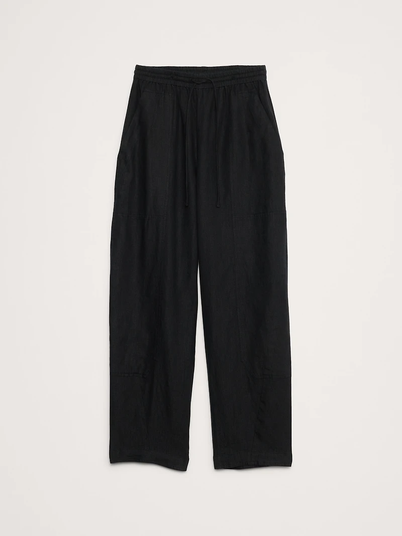 Barrel-Leg Linen Pull-On Pant