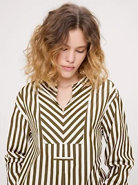 Cotton Poplin Popover Top with Rolled Cuffs