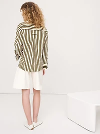 Cotton Poplin Popover Top with Rolled Cuffs