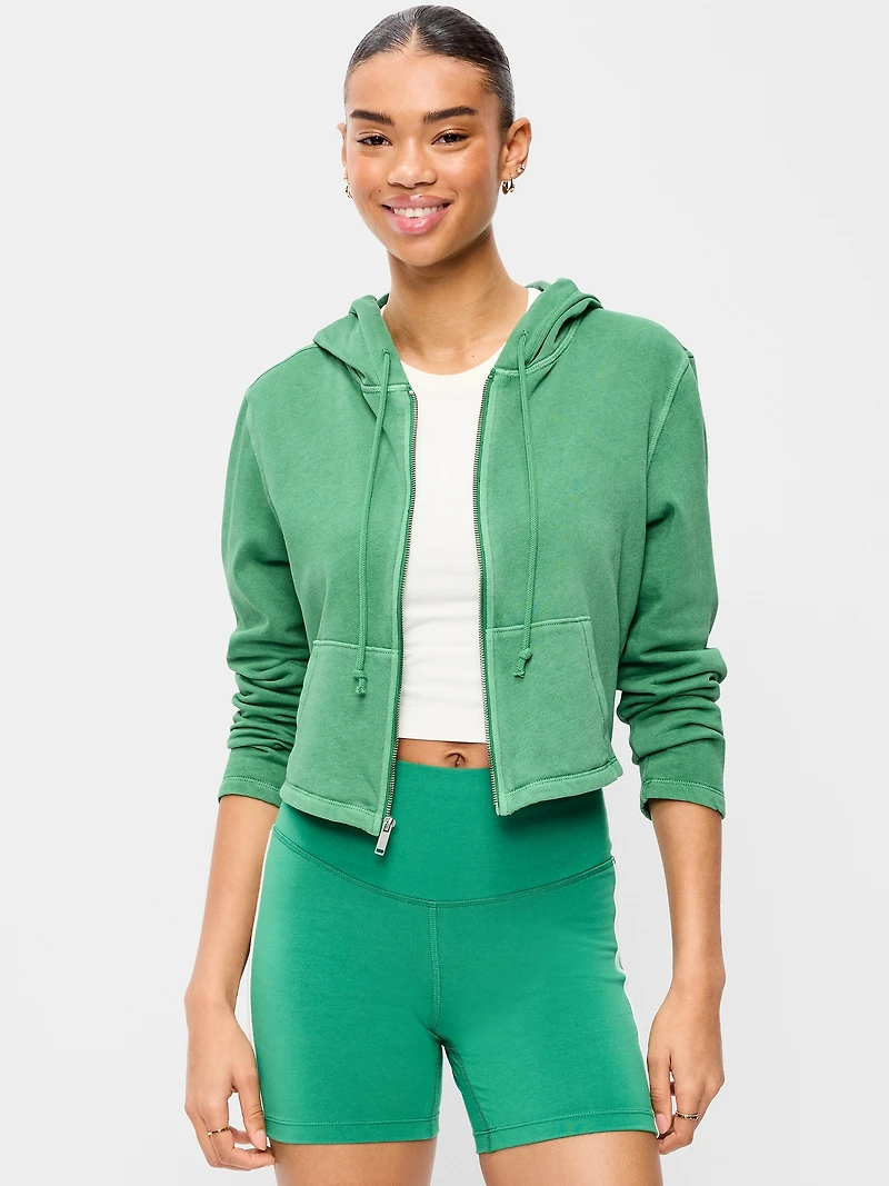 Shrunken Cropped Zip Hoodie Sweatshirt