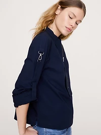 Cotton Poplin Zip Popover Top
