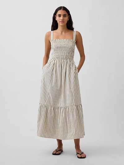 Poplin Smocked Bodice Maxi Dress